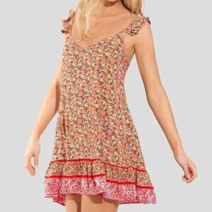 Maaji Coral Floral Ruffle Strap Mini Cover Up Dress S